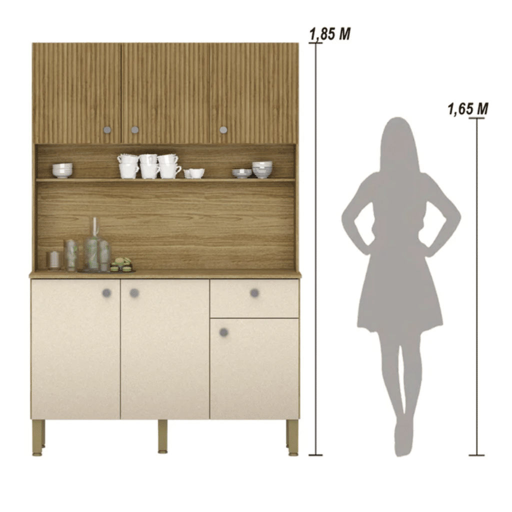 Armário de Cozinha Kit 6 Portas Style Frisado Freijo/Vanilla - Kits Paraná Armário de Cozinha Kit 6 Portas Style Frisado Freijo/Vanilla - Kits Paraná