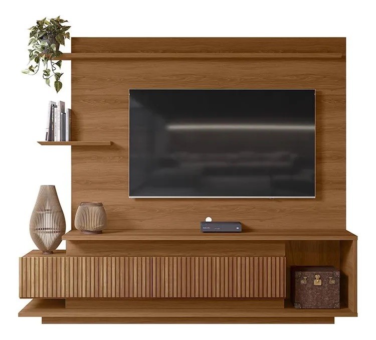 Home Para TV 65 Polegadas Istambul 2 Portas Ripado 3D Jequitibá Lukaliam