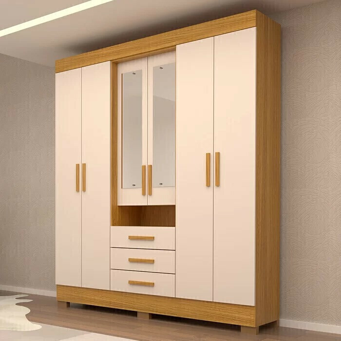 Guarda-Roupa com Espelho Debora 6 Portas 100% MDF Cinamomo/Off White - Acp Móveis Guarda-Roupa com Espelho Debora 6 Portas 100% MDF Cinamomo/Off White - Acp Móveis