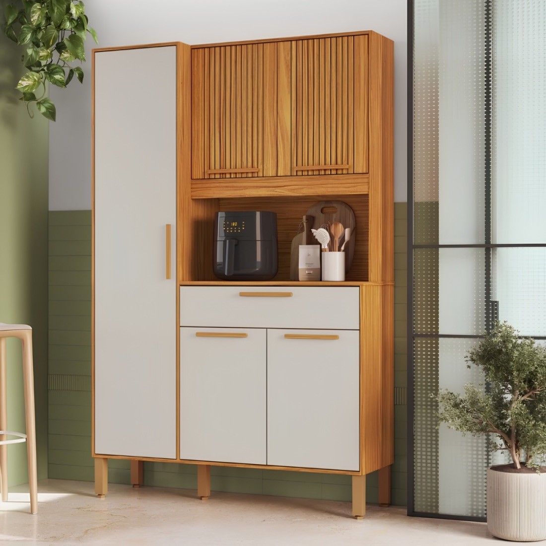 Kit Cozinha 100% MDF Ronipa Sangio 5 Portas 1 Gaveta 120cm - Canela/Off White Kit Cozinha 100% MDF Ronipa Sangio 5 Portas 1 Gaveta 120cm - Canela/Off White