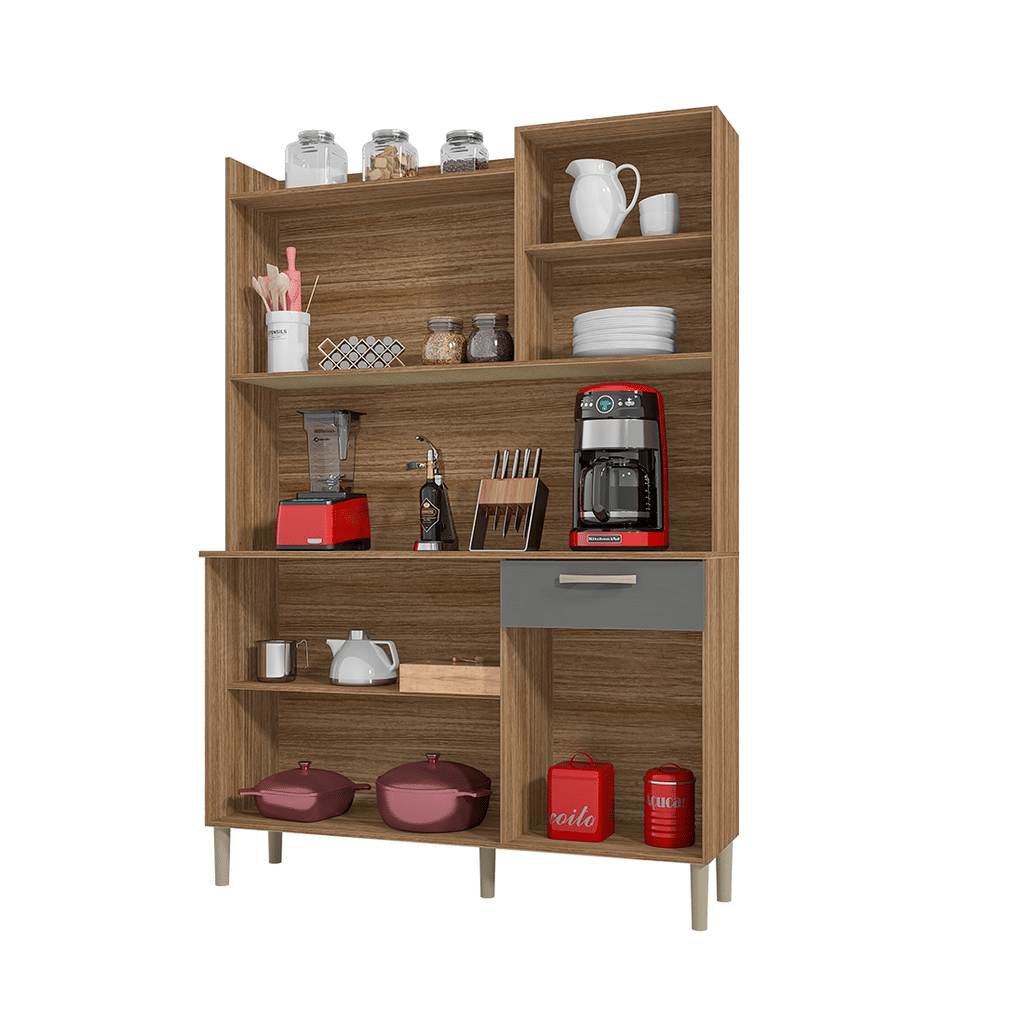 Armário de Cozinha Kit 6 Portas Kits Paraná Gênova Freijo/Gris Armário de Cozinha Kit 6 Portas Kits Paraná Gênova Freijo/Gris