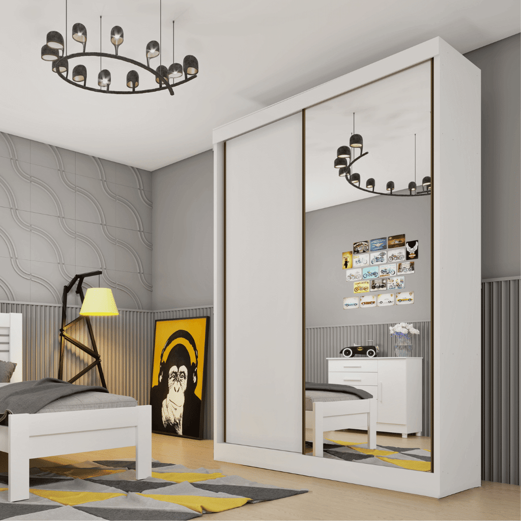 Guarda-Roupa Casal Com Espelho 2 Portas de Correr Tcil Móveis Roma Branco Guarda-Roupa Casal Com Espelho 2 Portas de Correr Tcil Móveis Roma Branco