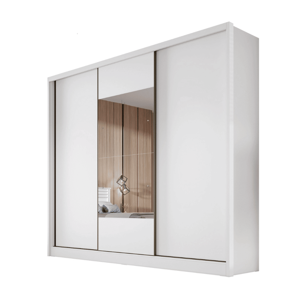 Guarda Roupa Casal com Espelho 3 Portas 6 Gavetas 100% MDF Arezzo Branco - Novo Horizonte