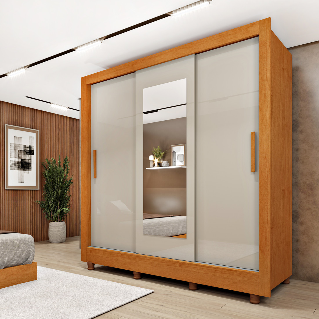 Guarda‑roupa Valencia 3 Portas de Correr com 4 Gavetas – Tcil Móveis – Cinamomo/Off White Guarda‑roupa Valencia 3 Portas de Correr com 4 Gavetas – Tcil Móveis – Cinamomo/Off White