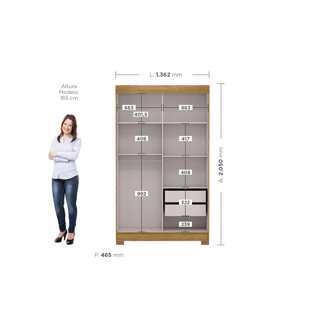 Guarda-Roupa Solteiro  2 Portas de Correr, Apiuna, Marrocos/Off White - MX Móveis Guarda-Roupa Solteiro  2 Portas de Correr, Apiuna, Marrocos/Off White - MX Móveis