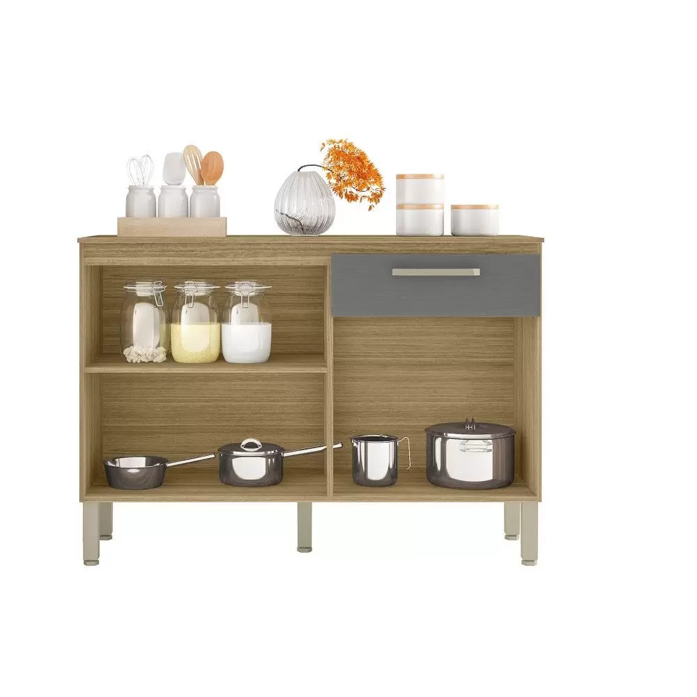 Balcão de Cozinha com Tampo 3 Portas 1 Gaveta 120cm Paraná Versalhes Freijó/Griss Balcão de Cozinha com Tampo 3 Portas 1 Gaveta 120cm Paraná Versalhes Freijó/Griss