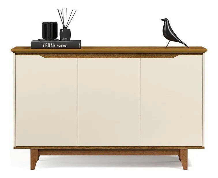 Buffet Flow 3 Portas EJ Móveis Off White/Freijo