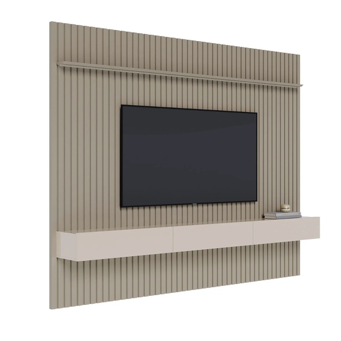Painel Home Suspenso com Nicho Imcal Ripado Prime 2.8m Imcal Gianduia/Off White 3 Gavetas Prateleira Regulável TV até 80 Painel Home Suspenso com Nicho Imcal Ripado Prime 2.8m Imcal Gianduia/Off White 3 Gavetas Prateleira Regulável TV até 80