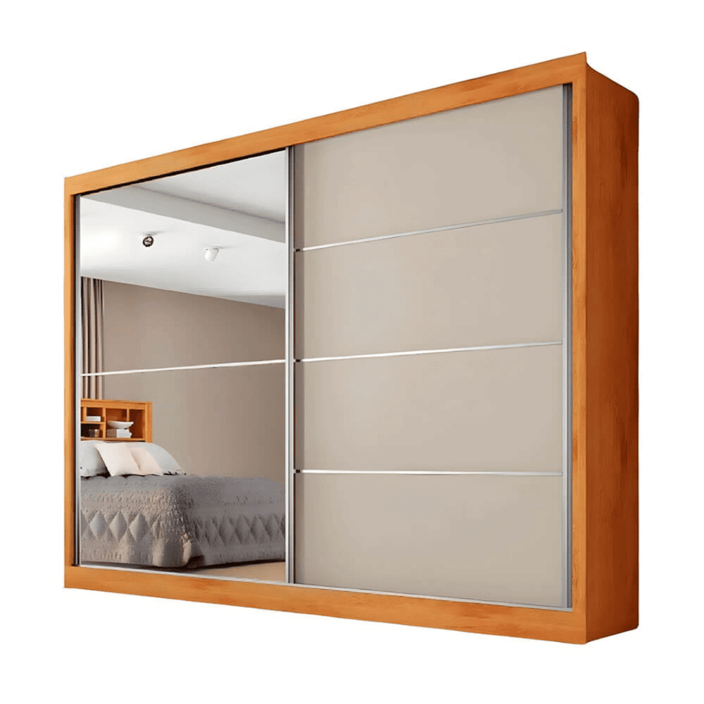 Guarda-Roupa Casal Com Espelho 100% MDF 2 Portas de Correr Verona Plus Peroba/Off White Europa Guarda-Roupa Casal Com Espelho 100% MDF 2 Portas de Correr Verona Plus Peroba/Off White Europa