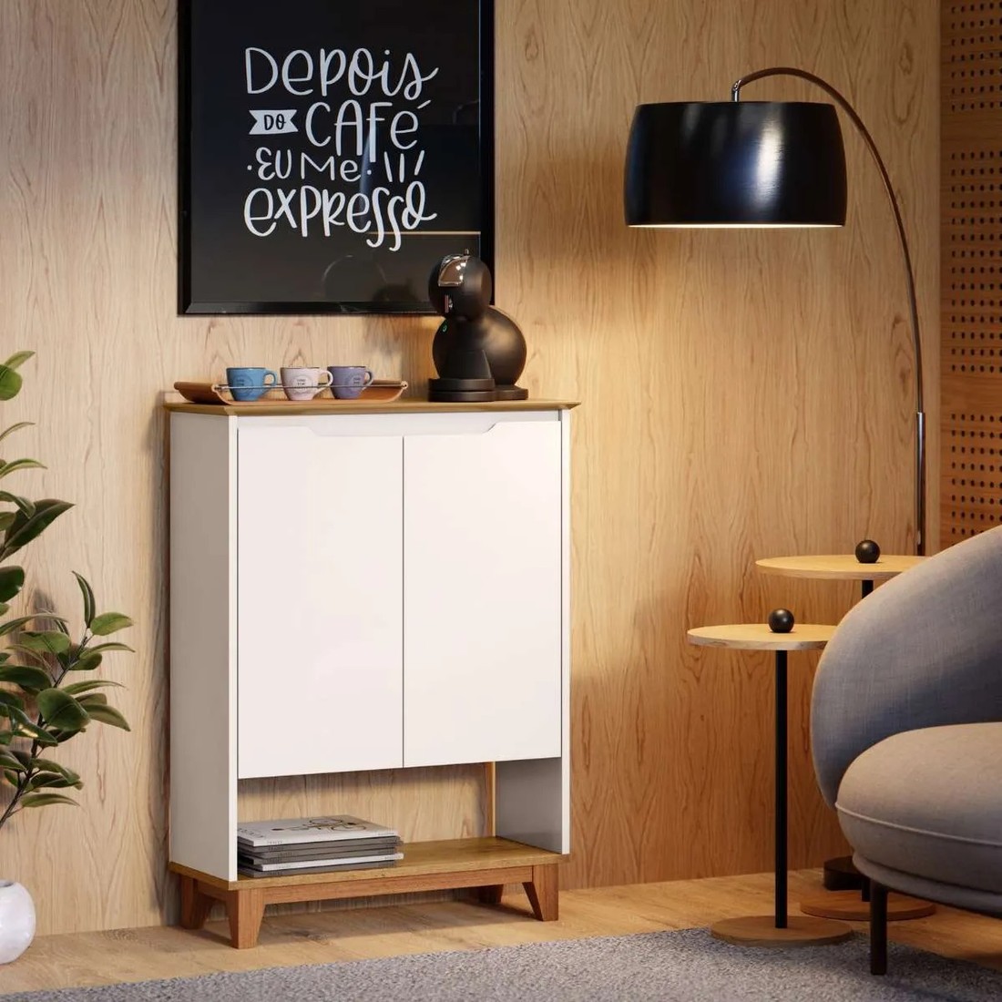 Sapateira 2 Portas Hall Flow EJ Móveis – Off White/Freijó Sapateira 2 Portas Hall Flow EJ Móveis – Off White/Freijó