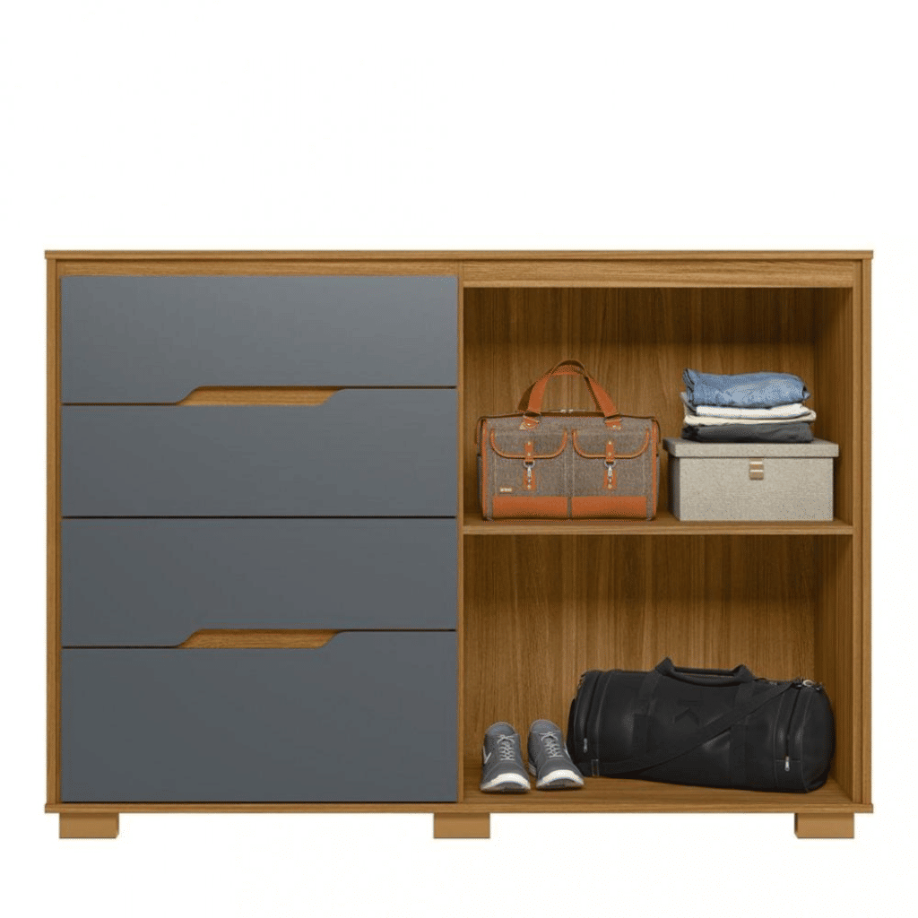 Cômoda com Sapateira Texas 4 Gavetas e 2 portas Freijo/Grafite - Moval Cômoda com Sapateira Texas 4 Gavetas e 2 portas Freijo/Grafite - Moval