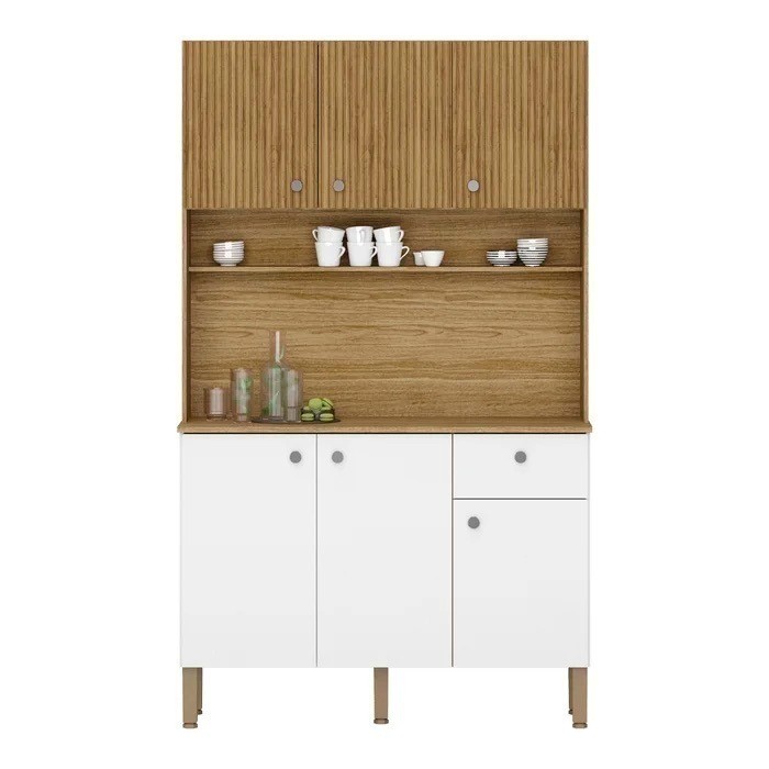 Armário de Cozinha Kit 6 Portas Style Frisado Freijo/Supremo - Kits Paraná Armário de Cozinha Kit 6 Portas Style Frisado Freijo/Supremo - Kits Paraná