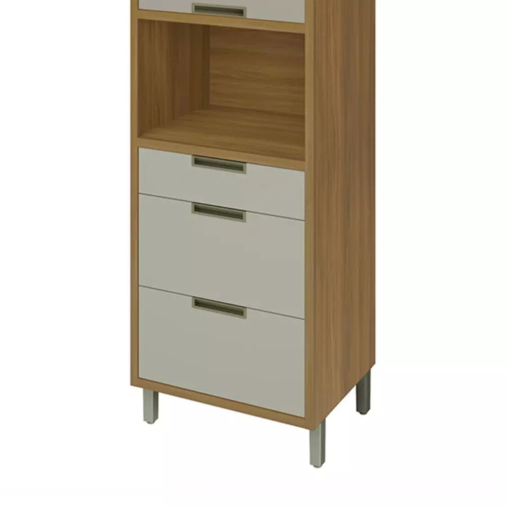 Paneleiro Torre Quente 2 Portas 3 Gavetas 1 Nicho em MDF Imperatriz Freijó/Off White Nesher