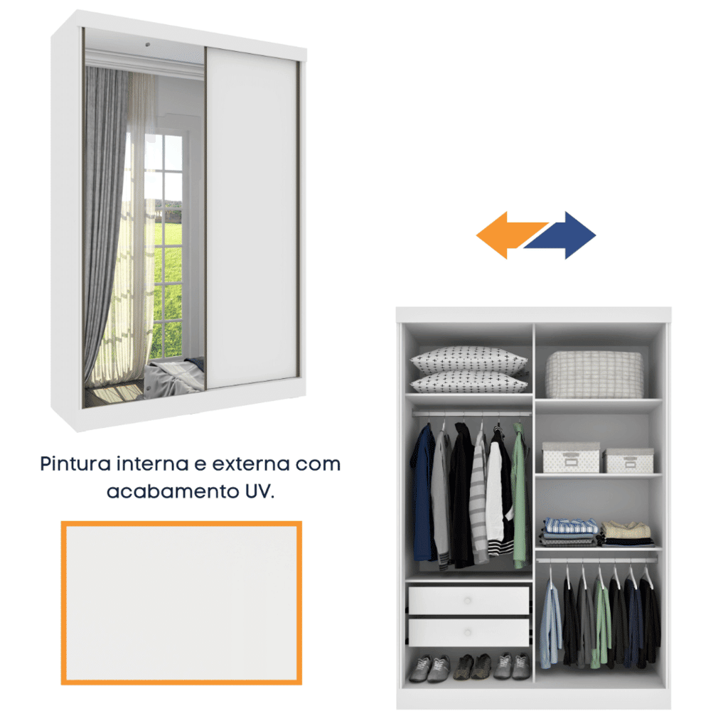 Guarda-Roupa Casal Com Espelho 2 Portas de Correr Tcil Móveis Roma Branco Guarda-Roupa Casal Com Espelho 2 Portas de Correr Tcil Móveis Roma Branco