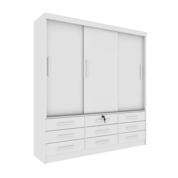 Guarda-Roupa Casal 3 Portas 9 Gavetas Tcil Móveis Chicago Branco Guarda-Roupa Casal 3 Portas 9 Gavetas Tcil Móveis Chicago Branco