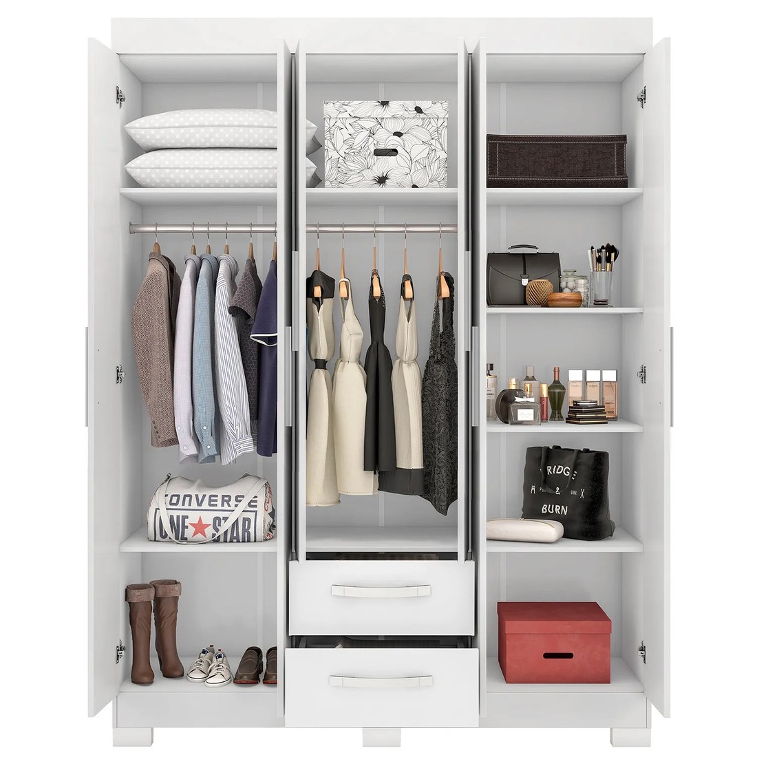 Guarda-Roupa Solteiro 6 Portas 2 Gavetas NT 6015 Notável - Branco/Rosa Flex Guarda-Roupa Solteiro 6 Portas 2 Gavetas NT 6015 Notável - Branco/Rosa Flex