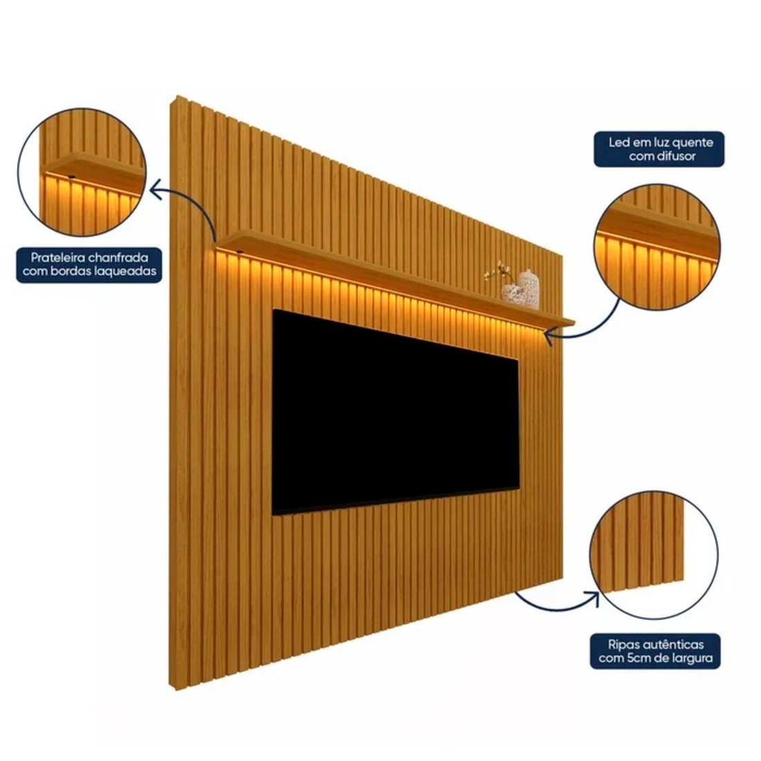 Painel Nobre Ripado 2.30cm Pnl Com Led Cor Rip Naturale Gelius - Naturale