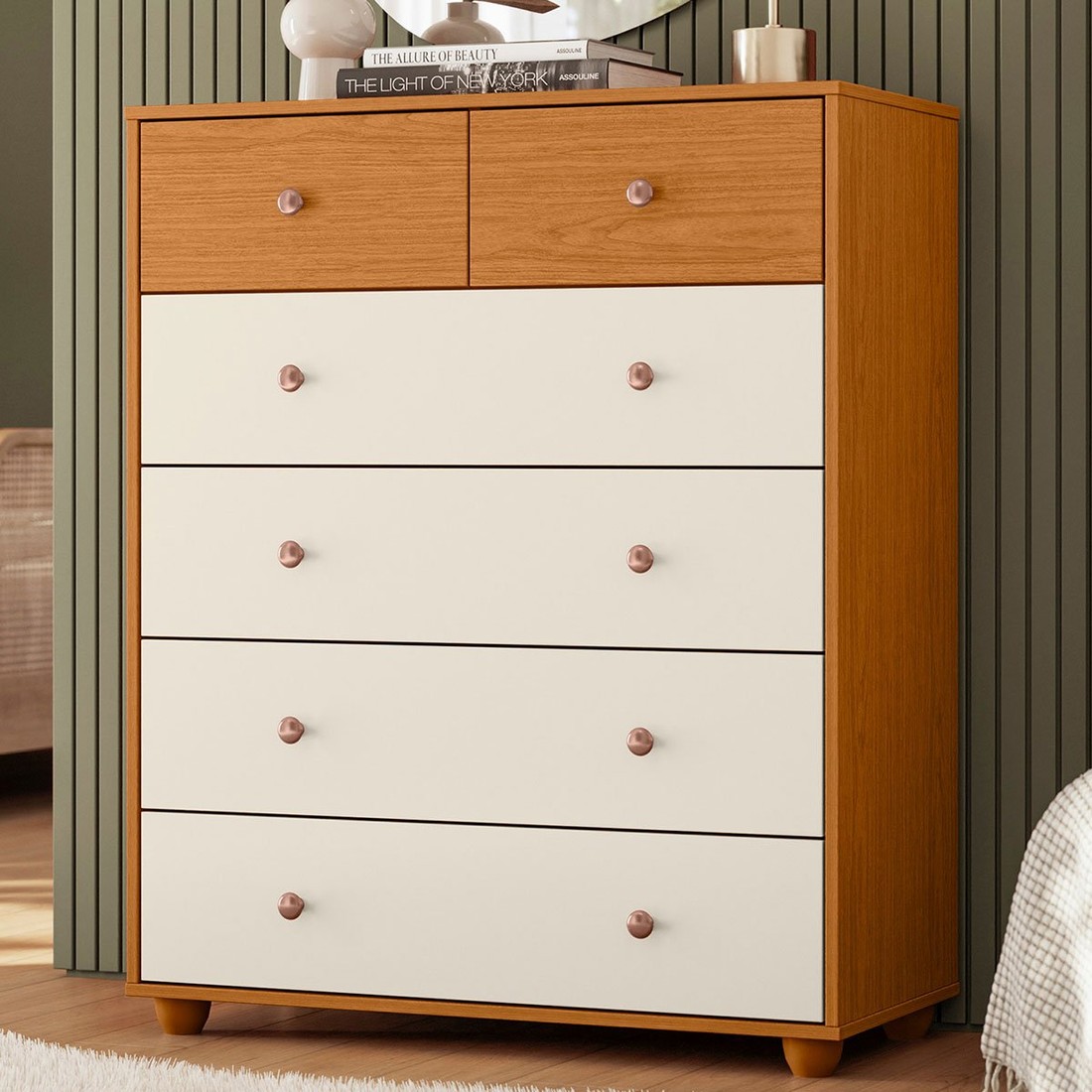 Cômoda para Quarto 6 Gavetas Albatroz Vittoria Cinamomo/Off White