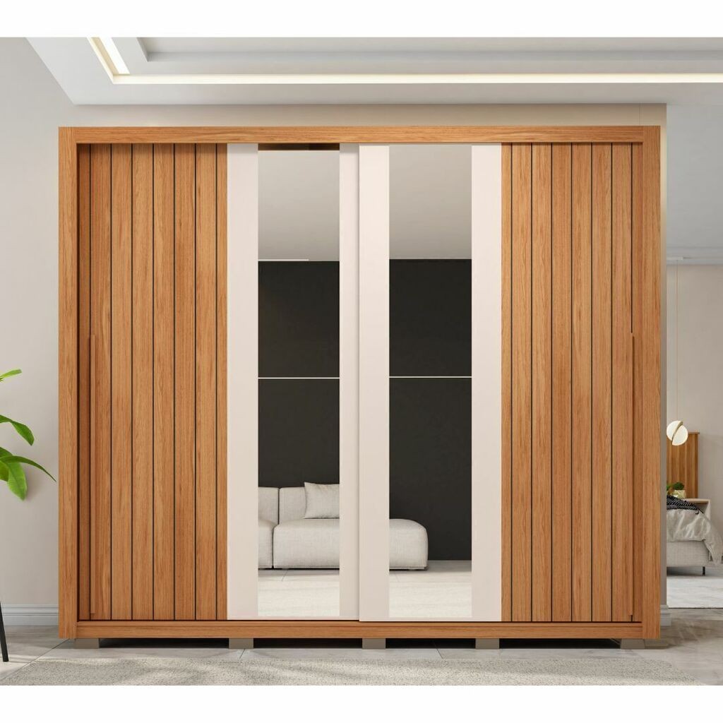 Guarda-Roupa Casal 100% MDF Moviment 2 Portas 4 Gavetas com Espelho Freijó/Off White - Caemmun Guarda-Roupa Casal 100% MDF Moviment 2 Portas 4 Gavetas com Espelho Freijó/Off White - Caemmun