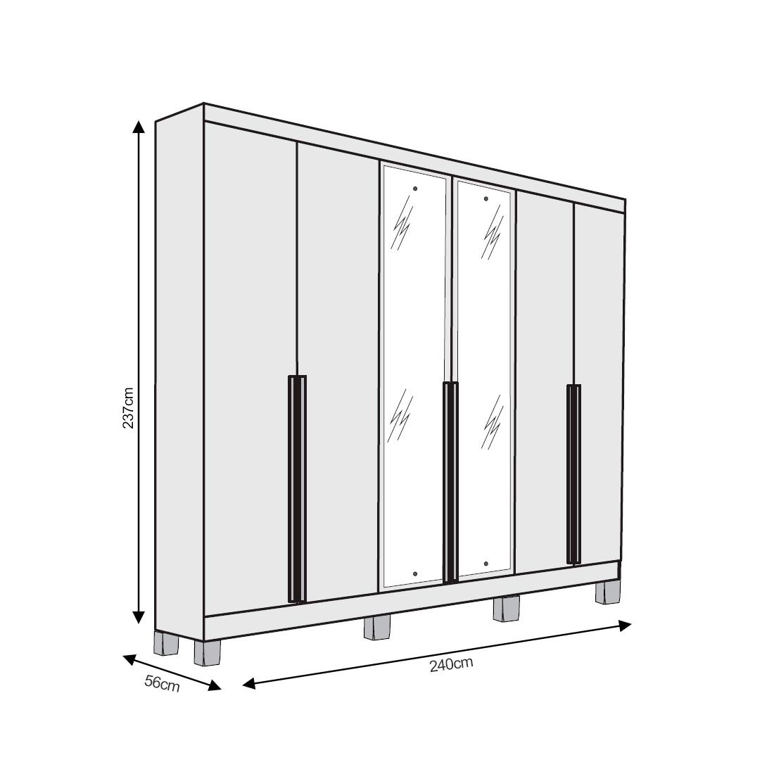 Guarda Roupa Casal Master 240 6 Portas, com Espelho, 100% MDF cor Branco-Nature Bianchi Guarda Roupa Casal Master 240 6 Portas, com Espelho, 100% MDF cor Branco-Nature Bianchi