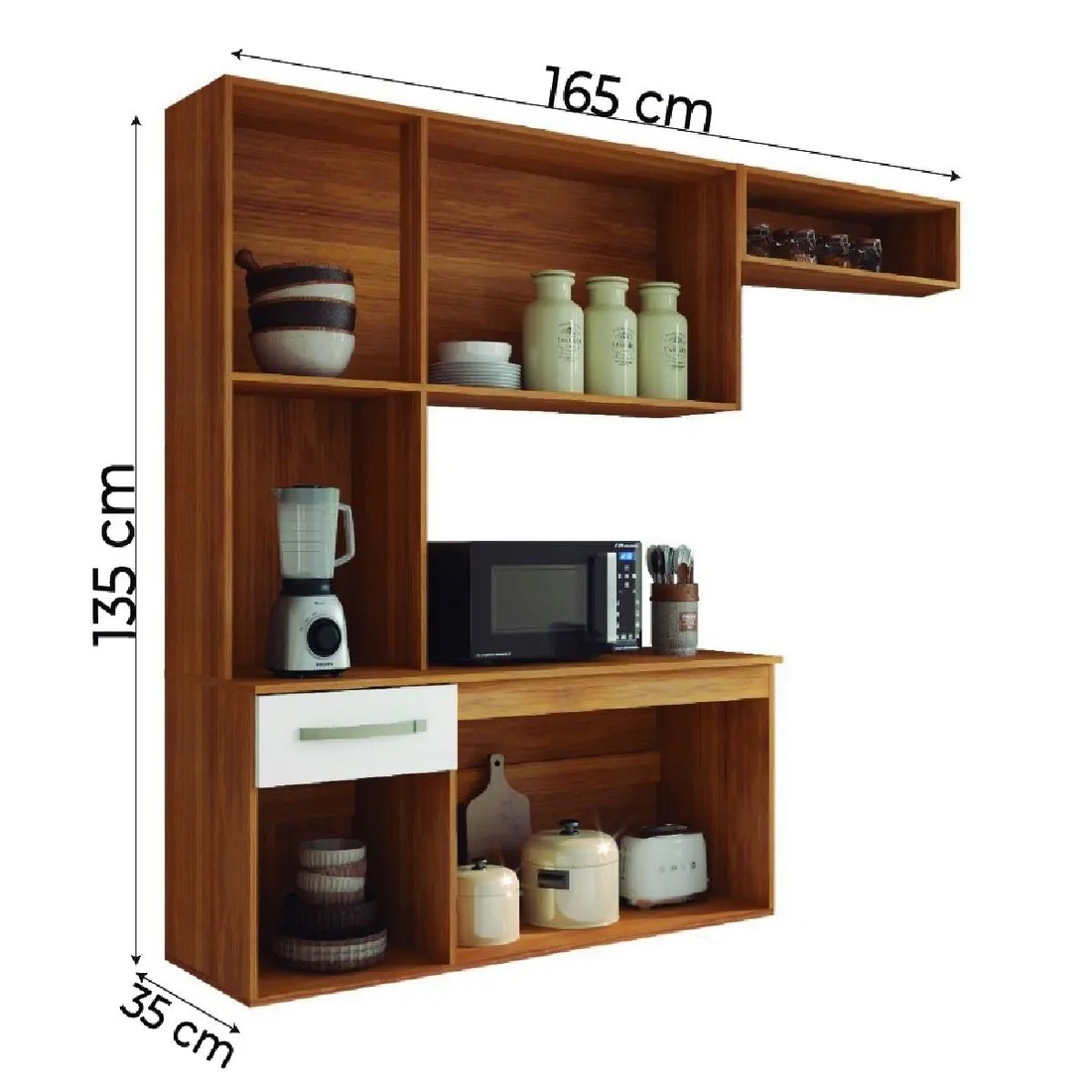 Armário de Cozinha Completa Suspenso com Balcão 6 Portas 1 Gaveta Belíssima Freijó/Off White Fiorello Armário de Cozinha Completa Suspenso com Balcão 6 Portas 1 Gaveta Belíssima Freijó/Off White Fiorello
