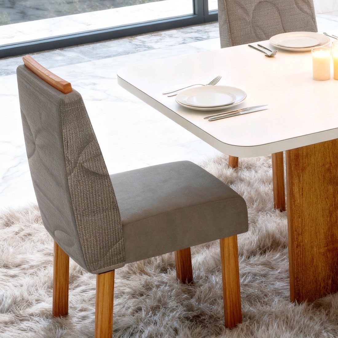Mesa de Jantar com 04 Cadeiras Real Tampo 130x90 Centímetros Bom Pastor - Sem Vidro