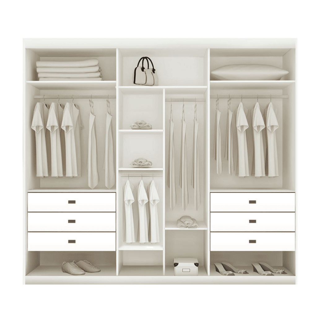 Guarda Roupa Casal Divine Plus 06 portas 100% MDF Branco/Naturalle Ripado - Bom Pastor Guarda Roupa Casal Divine Plus 06 portas 100% MDF Branco/Naturalle Ripado - Bom Pastor