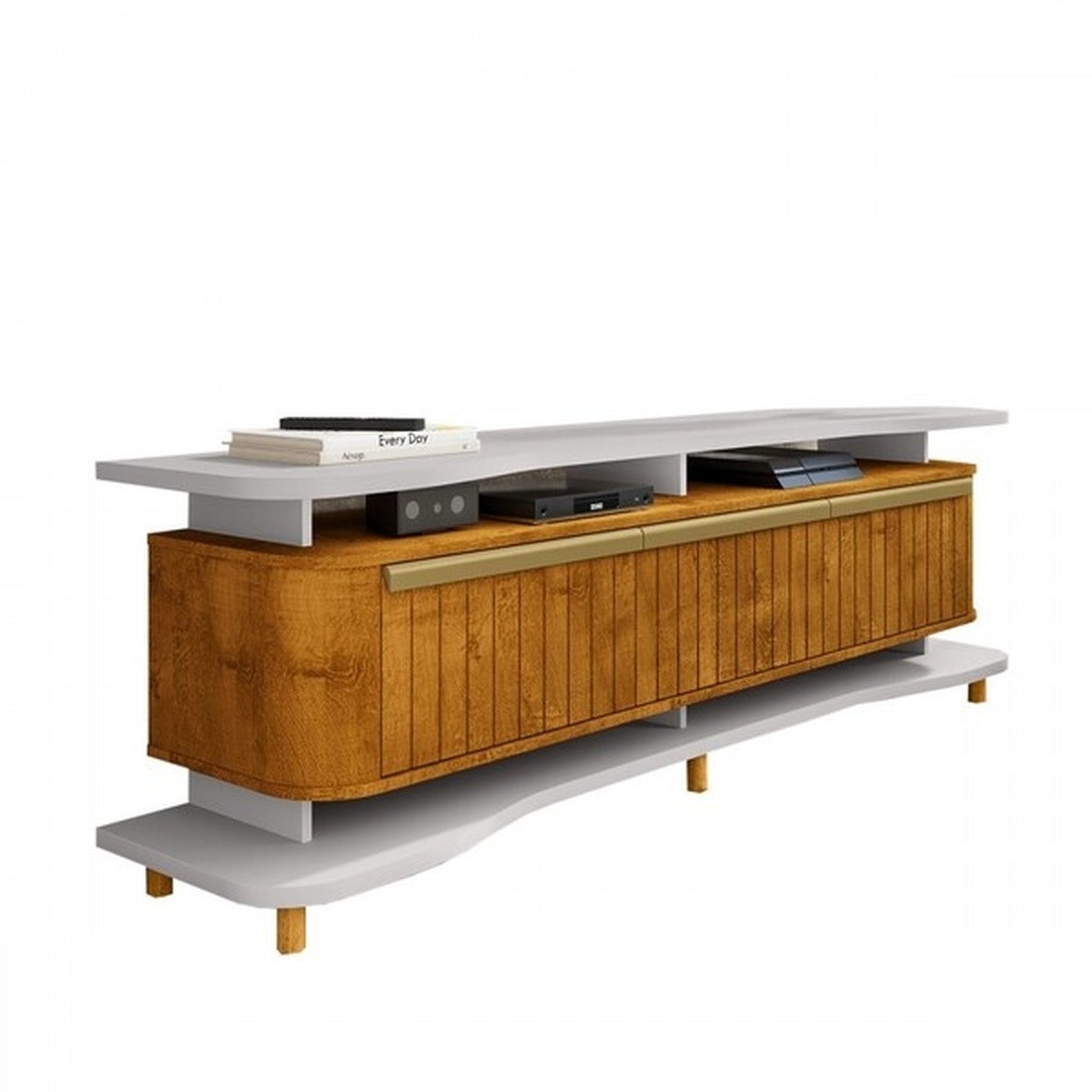 Rack para TV até 75 Polegadas Guarapari 3 Portas Off White/Naturalle Fresado - Móveis Bechara Rack para TV até 75 Polegadas Guarapari 3 Portas Off White/Naturalle Fresado - Móveis Bechara
