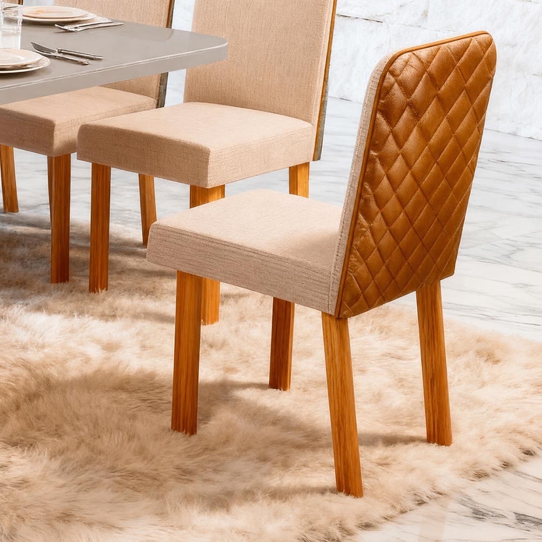 Mesa de Jantar Grécia com 8 Cadeiras Versati Tampo 135x135cm Bom Pastor - Vidro