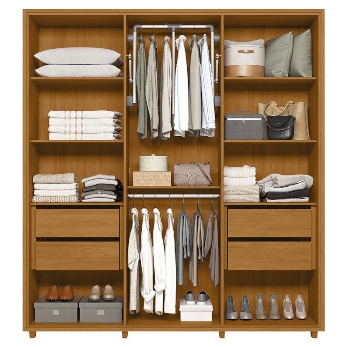 Guarda-Roupa Casal Matisse 6 Portas com Espelho 100% MDF Madetec - Cinamomo/Off White Guarda-Roupa Casal Matisse 6 Portas com Espelho 100% MDF Madetec - Cinamomo/Off White