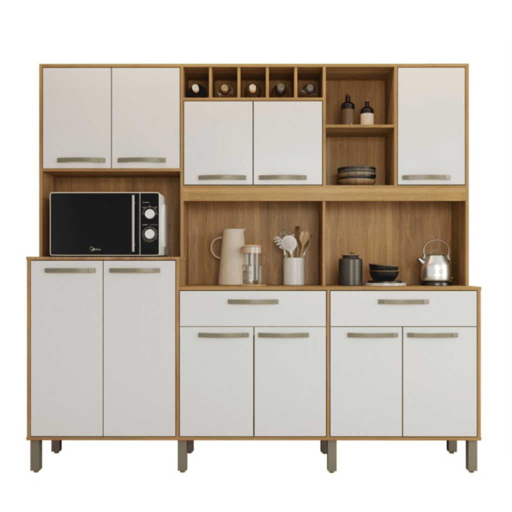 Armário de Cozinha Kit Milano 11 portas Freijó/Off White - Fiorello Armário de Cozinha Kit Milano 11 portas Freijó/Off White - Fiorello