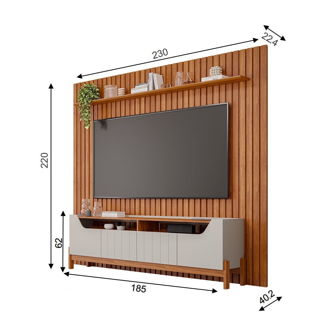 Rack com Painel 2.3 Ripado para TV 75 Polegadas 100% MDF Permóbili Moema Off White/Cinamomo Rack com Painel 2.3 Ripado para TV 75 Polegadas 100% MDF Permóbili Moema Off White/Cinamomo