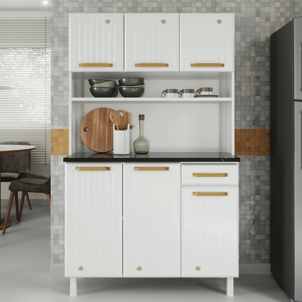 Kit Cozinha Telasul Diamante Smart 1 Gaveta 3 Portas Baixa com Tampo Branco Kit Cozinha Telasul Diamante Smart 1 Gaveta 3 Portas Baixa com Tampo Branco