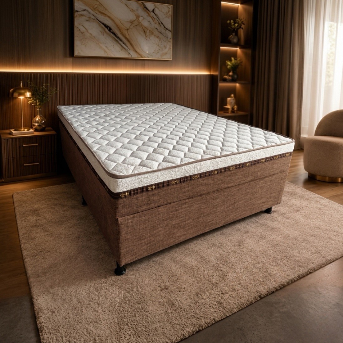 Cama Baú Acoplada com Colchão Espuma D28 Casal 138x188x52cm Cama Baú Acoplada com Colchão Espuma D28 Casal 138x188x52cm