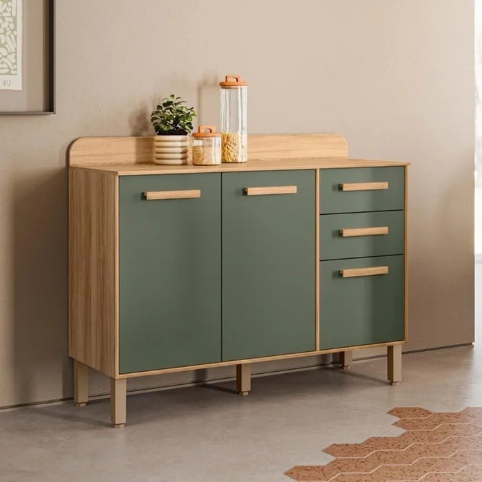 Balcão Nicioli Maria Flor 2 Portas e 3 Gavetas 120 cm Freijó/Verde Balcão Nicioli Maria Flor 2 Portas e 3 Gavetas 120 cm Freijó/Verde