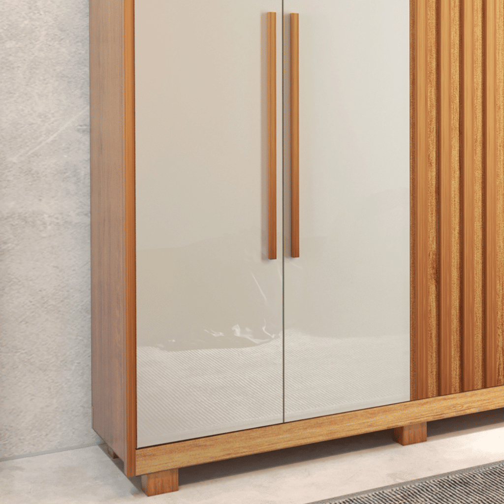 Guarda Roupa Casal Divine Plus 06 portas 100% MDF Naturalle/Off White Ripado - Bom Pastor Guarda Roupa Casal Divine Plus 06 portas 100% MDF Naturalle/Off White Ripado - Bom Pastor