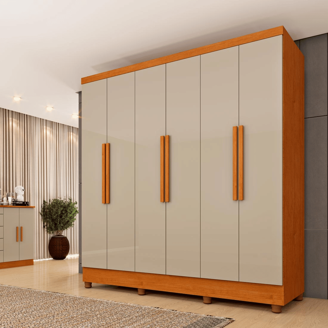 Guarda-roupa Casal Alice 6 Portas 4 Gavetas 180cm Tcil - Cinamomo/Off White