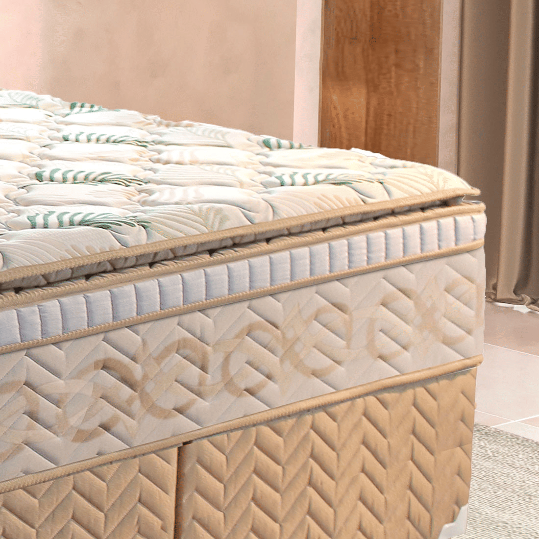 Conjunto Cama Box Queen Size Recordare Bambo Casal 158cm com Molas Ensacadas - Paropas Conjunto Cama Box Queen Size Recordare Bambo Casal 158cm com Molas Ensacadas - Paropas