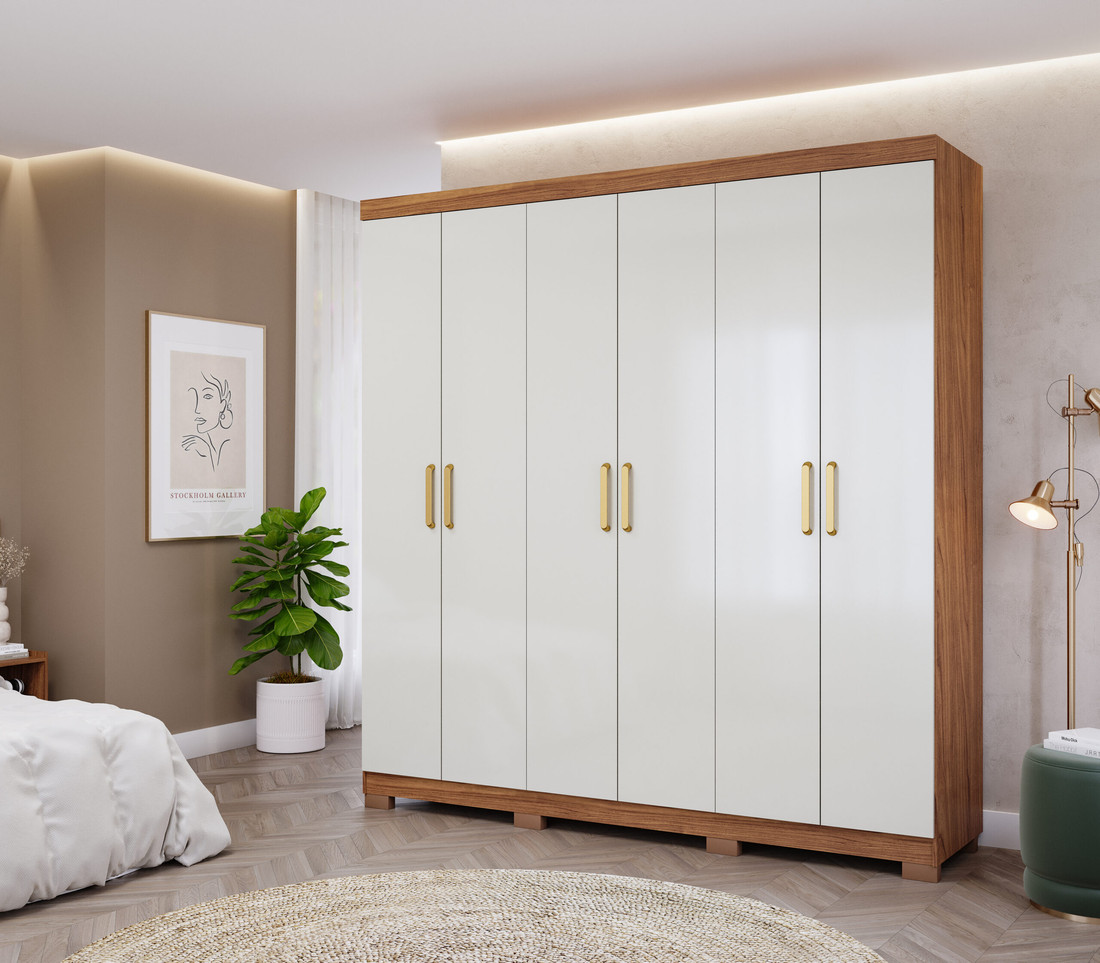 Guarda-roupa Clara Flex 6 Portas 3 Gavetas 199,6cm Panan - Cinamomo/Off White