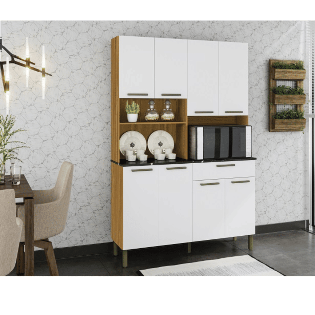Armário de Cozinha Kit 8 Portas 1 Gaveta em MDF Ronipa Tannat Amendoa/Branco Armário de Cozinha Kit 8 Portas 1 Gaveta em MDF Ronipa Tannat Amendoa/Branco