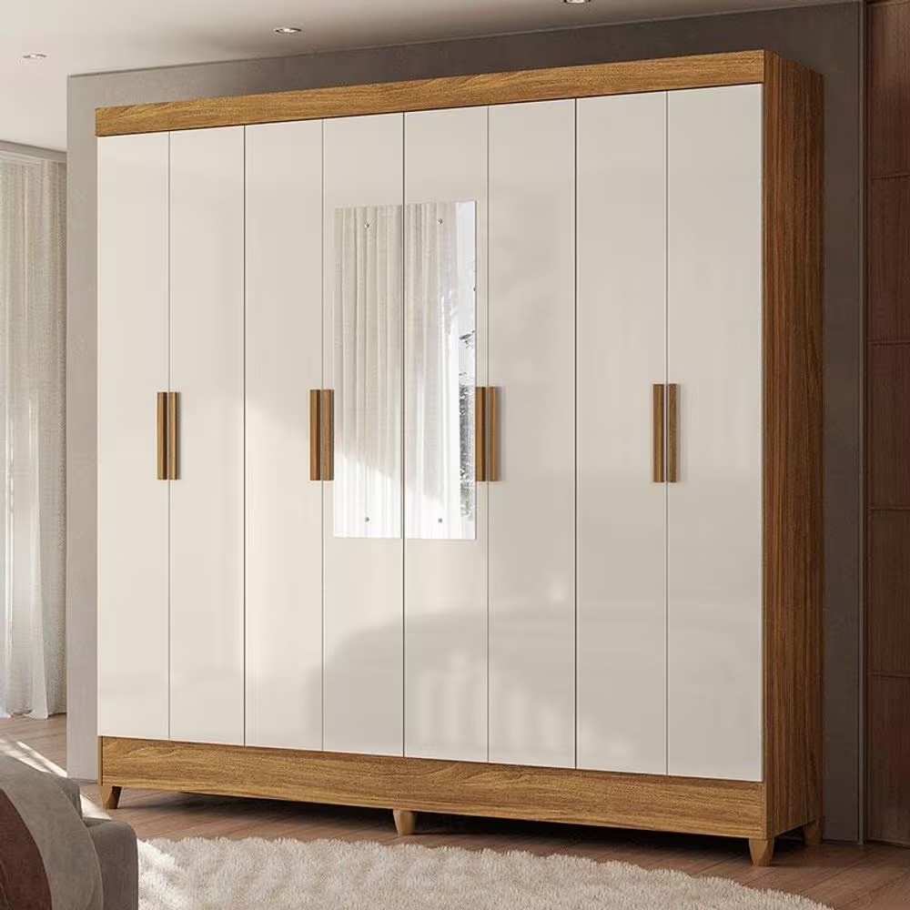 Guarda-Roupa Casal Marajó 8 Portas e 2 Gavetas com Espelho Freijó/Off White - Moval Guarda-Roupa Casal Marajó 8 Portas e 2 Gavetas com Espelho Freijó/Off White - Moval