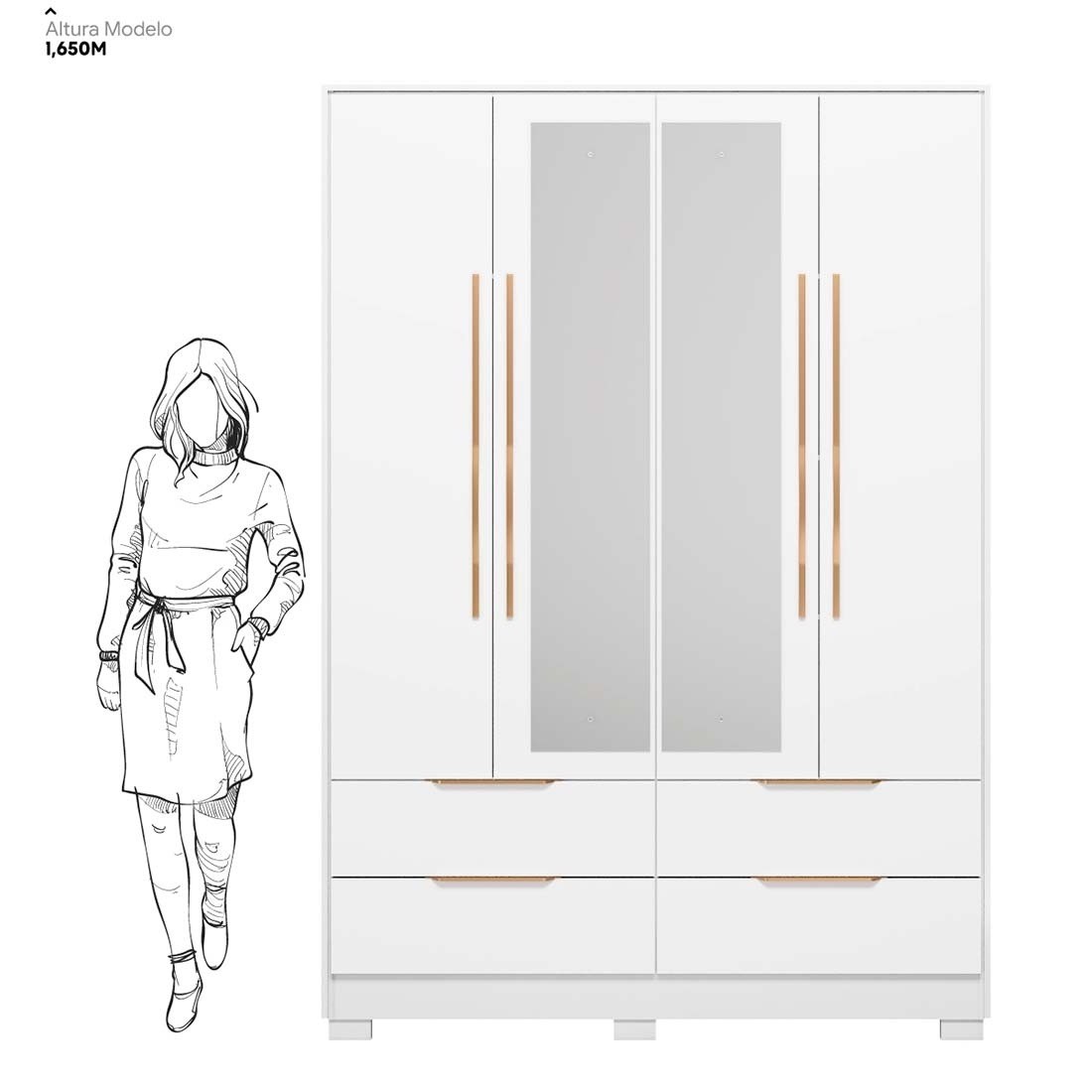 Guarda-roupa Casal Domo 4 Portas com Espelho 157cm Demóbile - Branco