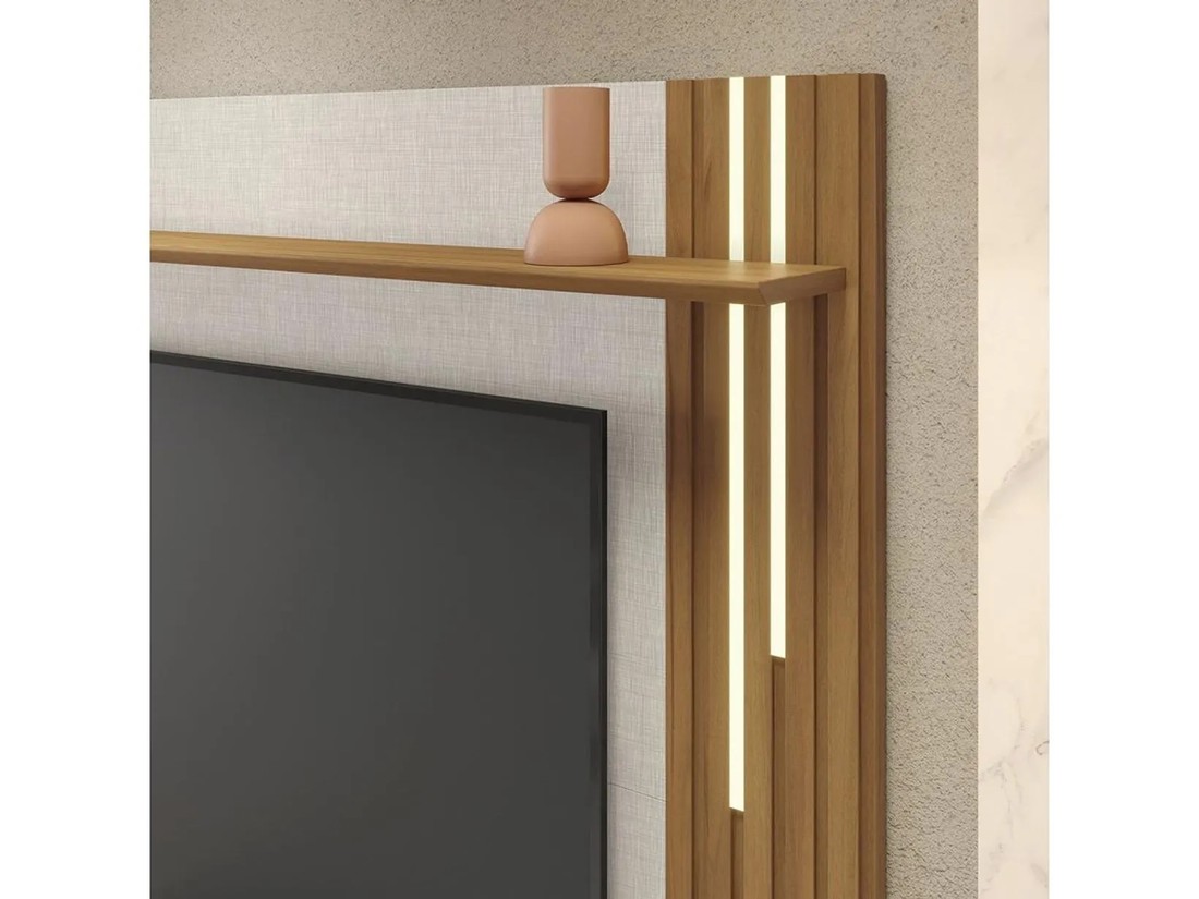 Painel Ripado para TV até 65 Polegadas com LED 1 Porta NT 1345 Off white / Freijo - Notável Móveis Painel Ripado para TV até 65 Polegadas com LED 1 Porta NT 1345 Off white / Freijo - Notável Móveis