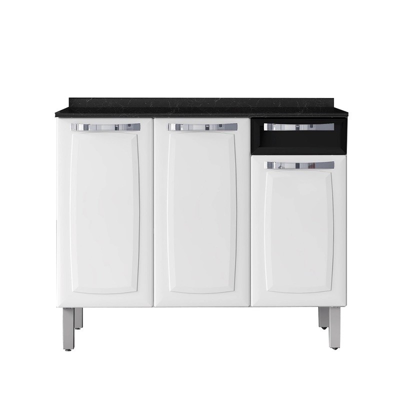 Balcão Rose em Aço 3 Portas 1 Gaveta, Preto - Itatiaia Balcão Rose em Aço 3 Portas 1 Gaveta, Preto - Itatiaia