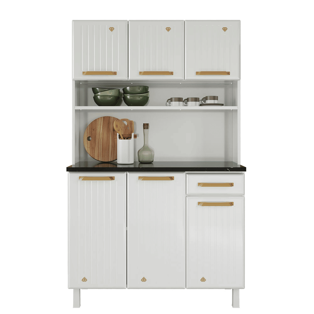 Kit Cozinha Telasul Diamante Smart 1 Gaveta 3 Portas Baixa com Tampo Branco Kit Cozinha Telasul Diamante Smart 1 Gaveta 3 Portas Baixa com Tampo Branco