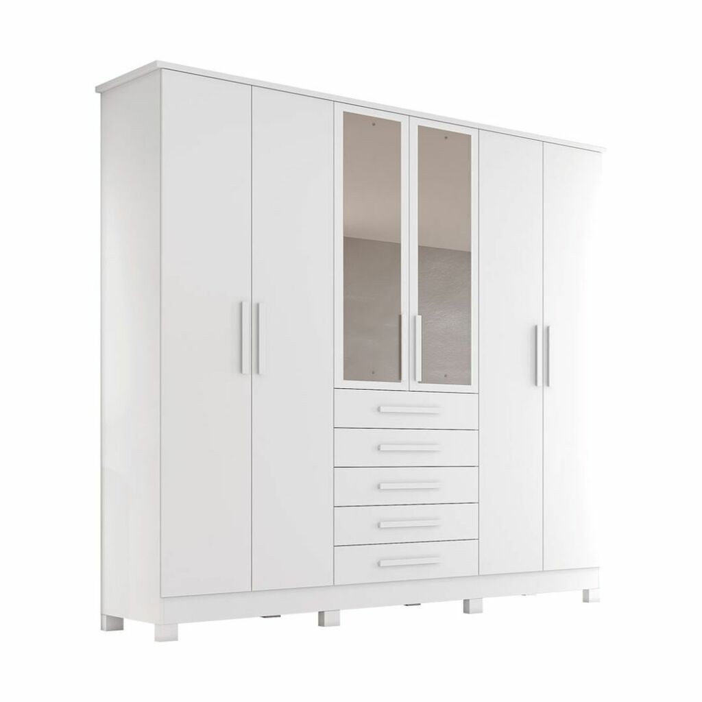 Guarda-Roupa Casal Com Espelho 6 Portas em MDF Bianchi Clara Branco Guarda-Roupa Casal Com Espelho 6 Portas em MDF Bianchi Clara Branco