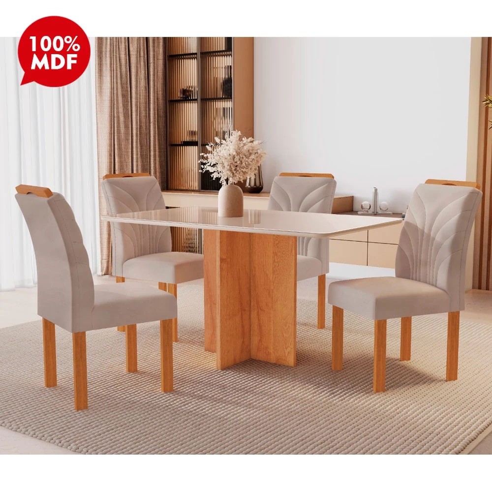 Conjunto Mesa com Vidro Salinas 120x80 + 4 Cadeiras Parati Off White Cinamomo – Cel Móveis Conjunto Mesa com Vidro Salinas 120x80 + 4 Cadeiras Parati Off White Cinamomo – Cel Móveis