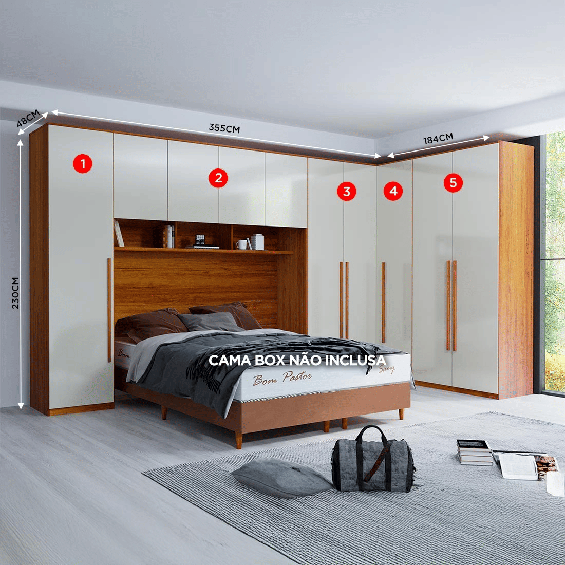 Guarda-Roupa Casal Modulado Tivoli 5 Peças 100% MDF, Natural/Bege - Bom Pastor