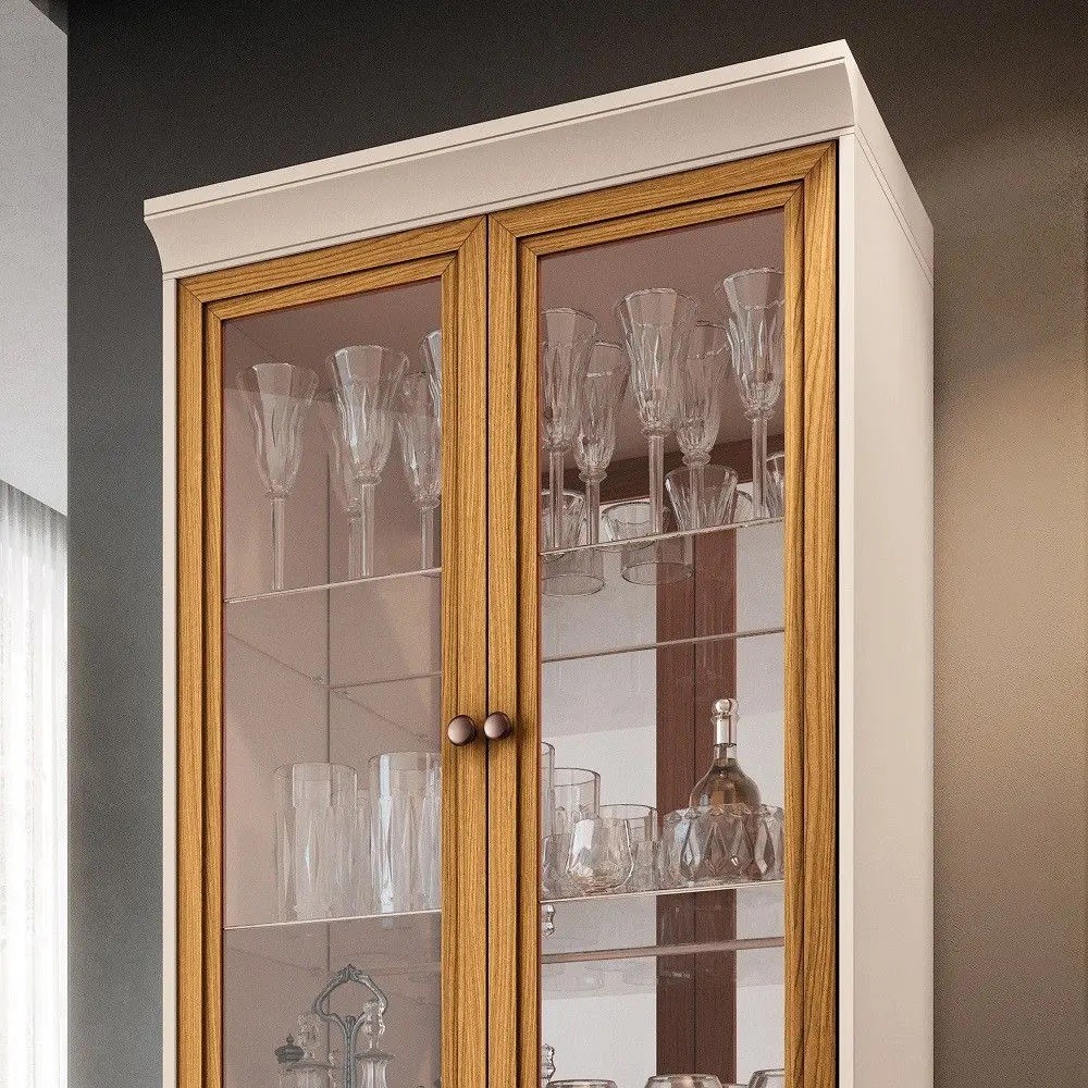 Cristaleira 2 Portas de Vidro 1 Gaveta Adega HB Móveis Opera Off White/Cinamomo