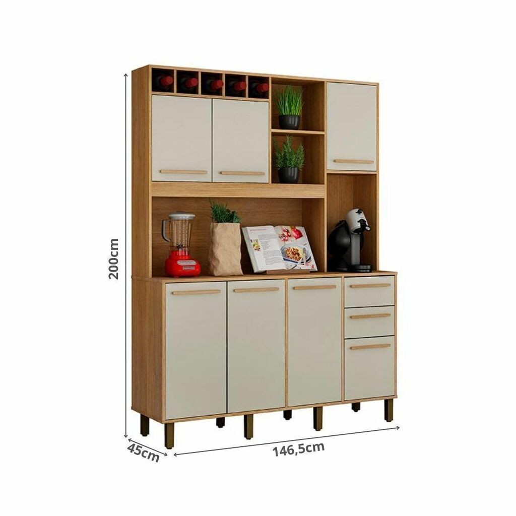 Armário de Cozinha Kit 7 Portas 2 Gavetas Valdemóveis Granada Cinamomo/Off White Armário de Cozinha Kit 7 Portas 2 Gavetas Valdemóveis Granada Cinamomo/Off White